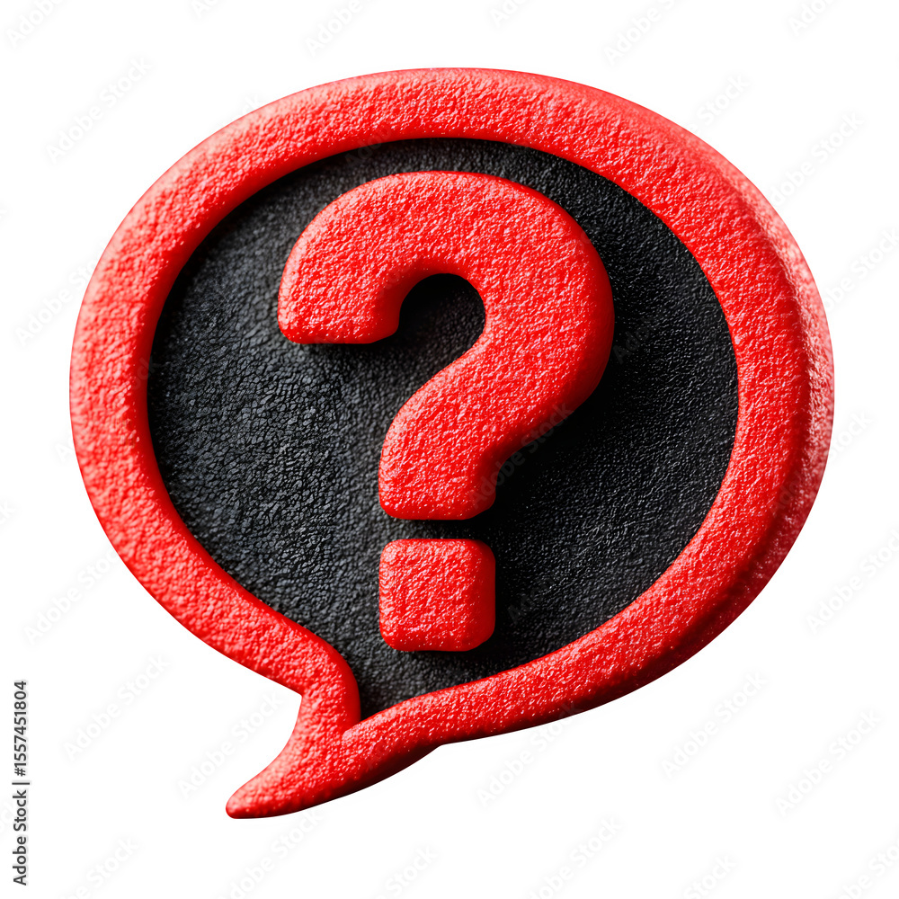 Poster red question mark speech bubble 3d rendered isolated on transparent background
