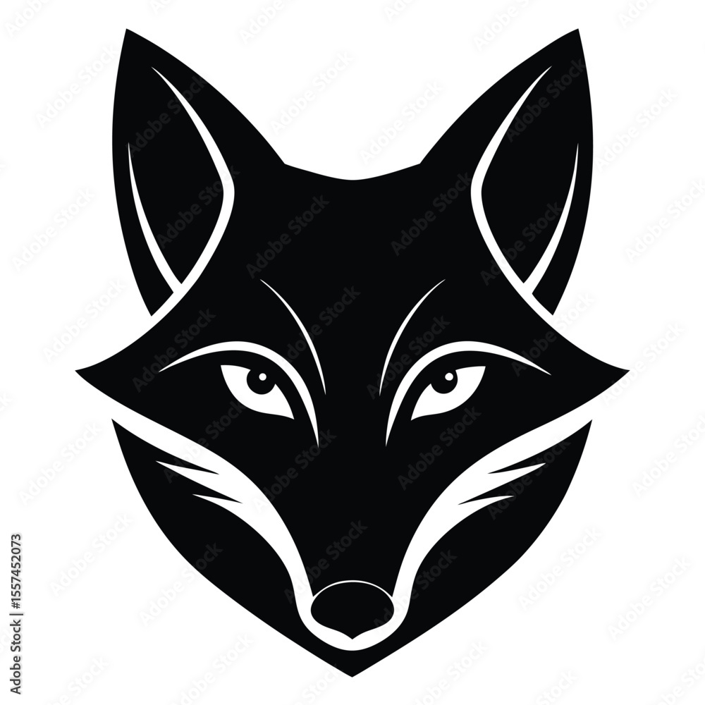 Poster fox head silhouette with pointy ears and sharp features design