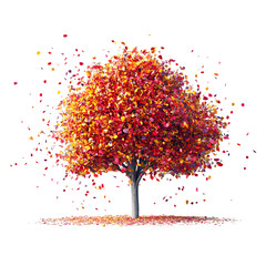 PNG Autumn Tree Vibrant Fall Foliage Red and Orange Leaves Isolated on White Background against transparent Background