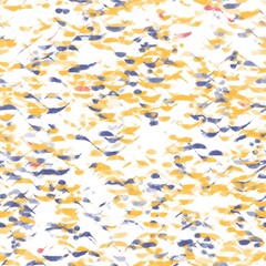 Abstract wavy pattern with chaotic brush strokes. Mango yellow, dusky blue and watermelon pink colors. Seamless hand drawn pattern.