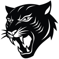 Silhouette of a Snarling Tiger Head with Thick Stripes Design