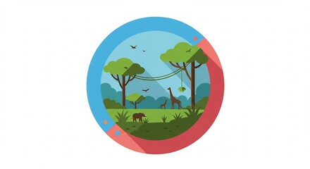 Naklejka premium Pixel Art African Savanna Wildlife Scene