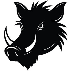 Warthog Head Silhouette Design with Tusks and Rough Shading Style