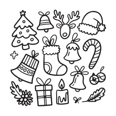  Cute Christmas Doodle Icons: Holiday Hand-Drawn Elements Collection.
