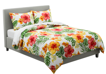  floral bedding set with pillows isolated on transparent background