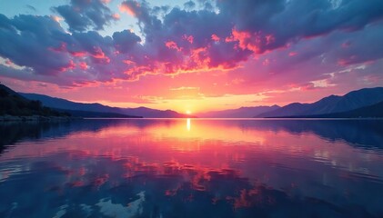 Serene Sunset Reflections on Europas Lagoon Tranquil Waters, Vibrant Sky, Idyllic Landscape Perfect for Travel and Nature Themes