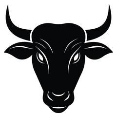 Centered Bull Head Silhouette with Wide Horns Design for Banner or Advertisement