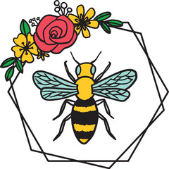 Bee sitting on a flower in nature garden frame silhouette 