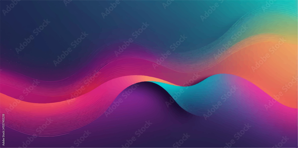 Poster abstract colourful background with flowing blue light wave patterns, ideal for modern digital art an