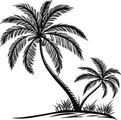 Fototapeta premium Vector illustration of palm tree silhouettes, suitable for vacation graphics, tropical branding, or sunset beach scenes.