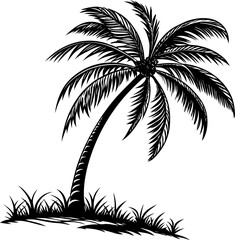 Obraz premium High-quality palm tree silhouette illustration, ideal for tropical branding, travel brochures, and summer event graphics.