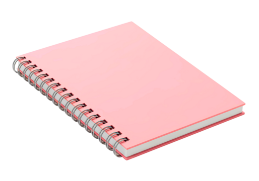 Bright pink spiral bound notebook open isolated on transparent background