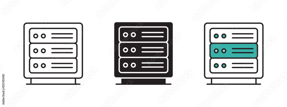 Poster server rack icon set in outline , flat style , data and server linear icon set. data center , vector