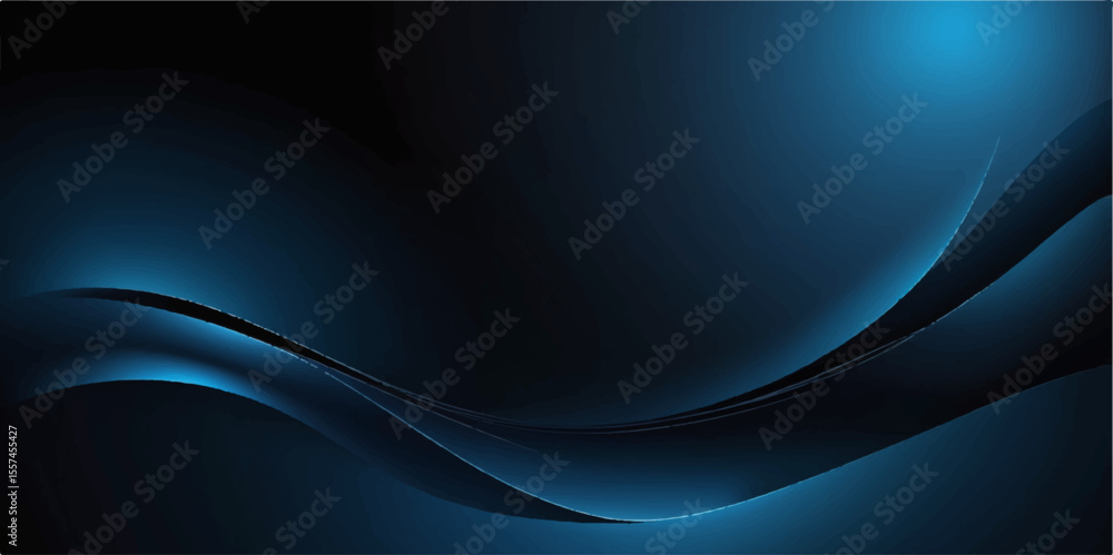Poster abstract blue background with flowing light lines and futuristic wave patterns