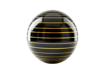 Abstract black oval object with golden stripes isolated on transparent background