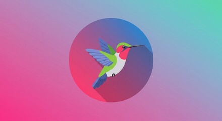 Pixel Art Hummingbird in Vibrant Gradient Circle