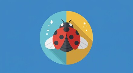 Pixel Art Ladybug Illustration on Blue Background