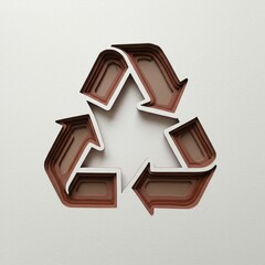 Layered Brown and White Recycle Symbol on White Background Recycling Layers