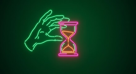 Pixel Art Neon Hourglass Held by a Hand