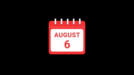 6 August Date Calendar Icon Animation