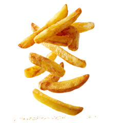 falling sliced French fries on transparent background
