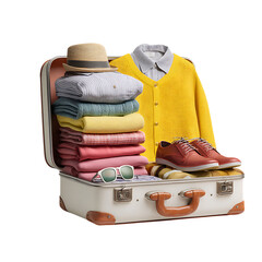 Packed Suitcase Travel Essentials Clothing  Accessories on transparent Background