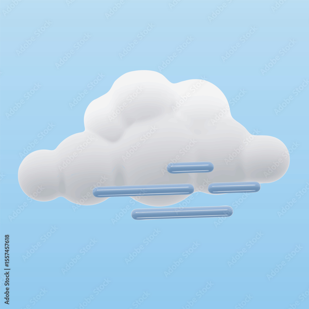 Poster 3d style fluffy vector clouds with soft horizontal fog lines, perfect for depicting foggy or misty w