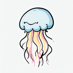 Whimsical Cartoon Jellyfish With Vibrant Tentacles And Cheerful Expression