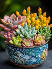 Fototapeta premium A variety of succulent plants combined together, showcasing rich colors and exuding vitality and liveliness