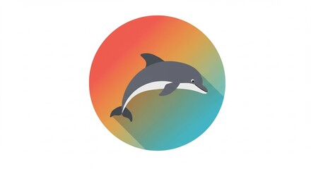 Playful Dolphin Jumping in Colorful Circular Graphic