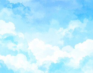 Serene Watercolor Sky: Soft Blue Hues and Fluffy Clouds