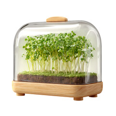 Grow Your Own Microgreens Elegant Glass  Wood Planter on transparent Background