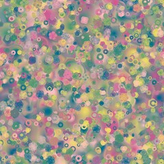Abstract multicolored floral pattern with blurred background. Seamless hand drawn texture. Greenish blue, pink rose, dusty teal, dull yellow and dark pink colors
