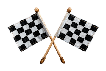 Crossed Checkered Racing Flags 3d rendered isolated on transparent background