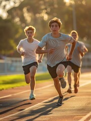 Obraz premium On the playground, athletes are sprinting fiercely on the track