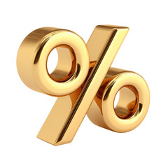 3d gold percent sign isolated on transparent white background. Seasonal sales element with percent icon 