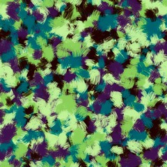 Multicolored random brush strokes. Feathers imitation. Very dark brown, deep violet, dark aqua, pistachio green and light pastel green colors. Seamless hand drawn background.