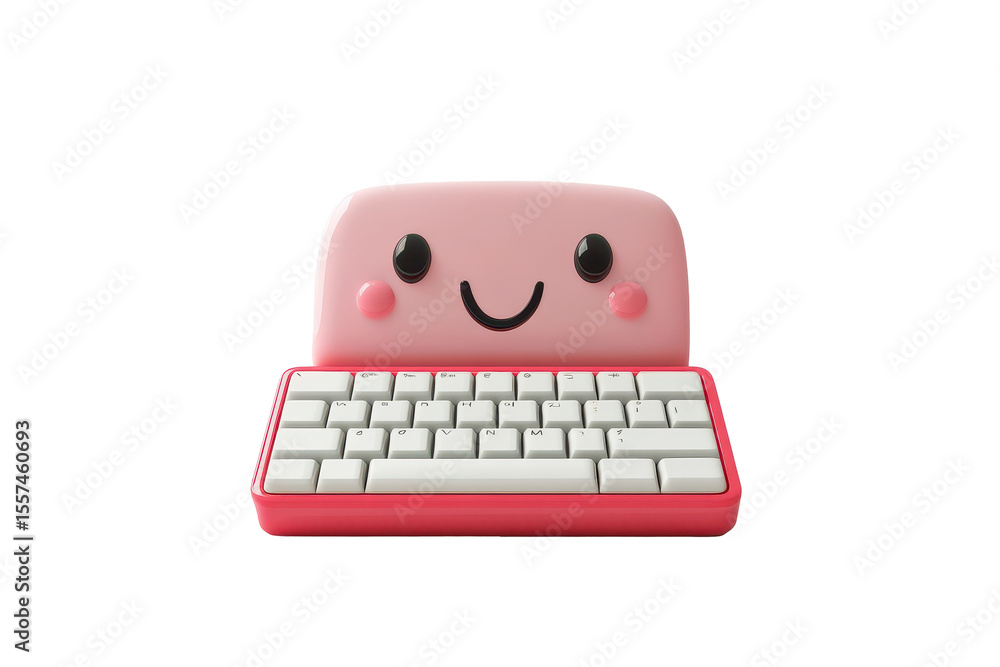 Poster bluetooth keyboard isolated in 3d cartoon character on white background