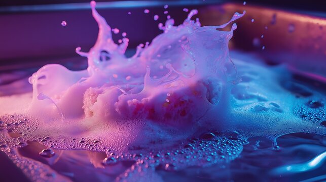 Hyper-realistic kitchen sink scene featuring soapy water, a dirty sponge, and UV-lit glowing microbes on surfaces, symbolizing mysophobia and obsessive fears of germs, bacteria, and contamination
