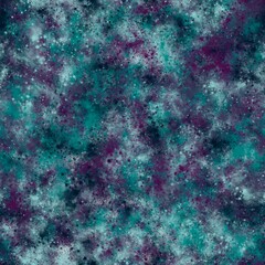 Abstract vibrant brush strokes, stars and galaxy imitation. Seamless hand drawn pattern. Black pearl, dark purple, deep violet, deep aqua and cyan opaque colors