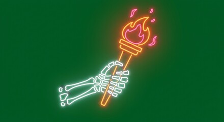 Skeleton Hand Holding Flaming Torch Neon Art