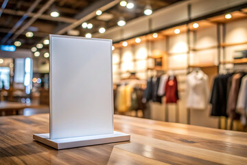 Blank Vertical Billboard Mockup Inside a clothing store. Modern digital display stand ready for your product advertisement or discount banner 