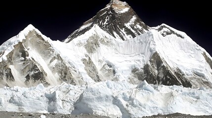 Majestic snowy mountains range with black background and textured glacier