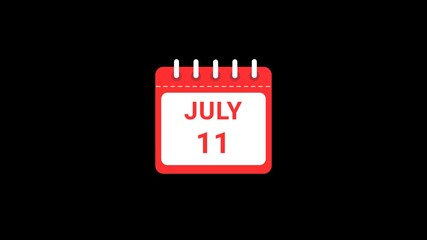 11 July Date Calendar Icon Animation