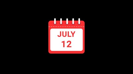 12 July Date Calendar Icon Animation
