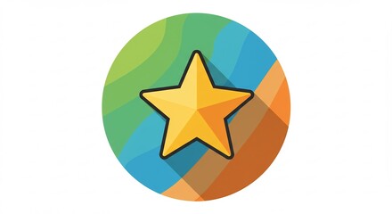 Yellow Star Icon on Colorful Circular Background