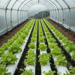 Green lettuce growing in a hydroponic