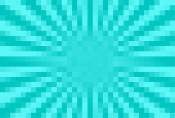 Pixel art of blue tosca sunburst cartoon background. Digital explosion pixel background.	
