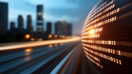 Digital transformation in urban areas cityscape technology focus evening light futuristic concept for seo impact