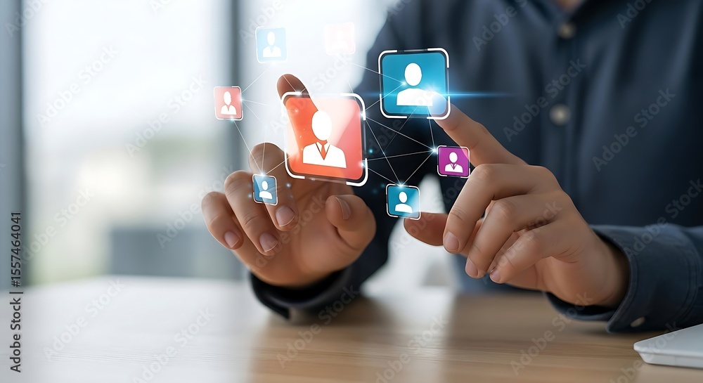 Aufkleber digital connection using virtual interface is demonstrated in the work environment for business netw